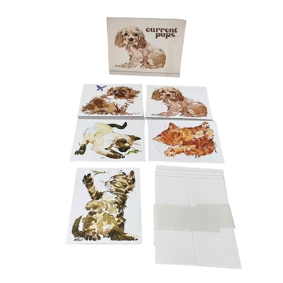 Vintage 1980s Current Blank Note Cards Set of 5 w/ Envelopes Dog Cat Artwork - Picture 1 of 9